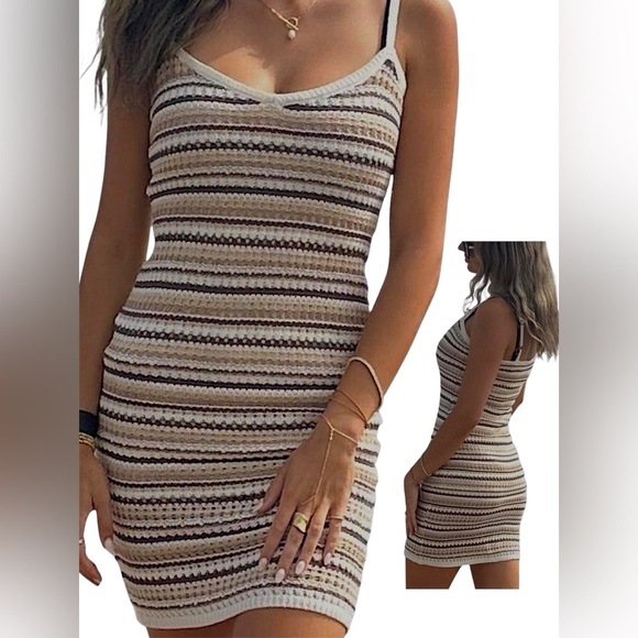 Olive & Oak Dresses & Skirts - NWT Olive+Oak Crochet Slip Bodycon Sundress Lined Summer Sexy Retro Boho Hippie